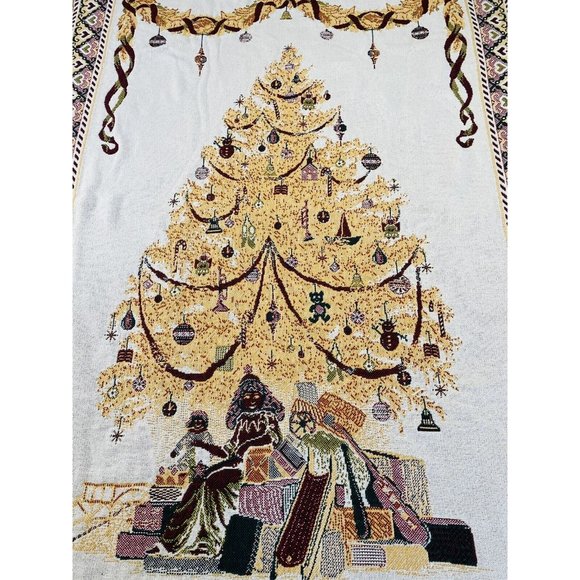 Vintage Christmas Tree Gifts Tapestry Throw Blanket Xmas 68 inch Goodwin Weaves - Picture 8 of 10